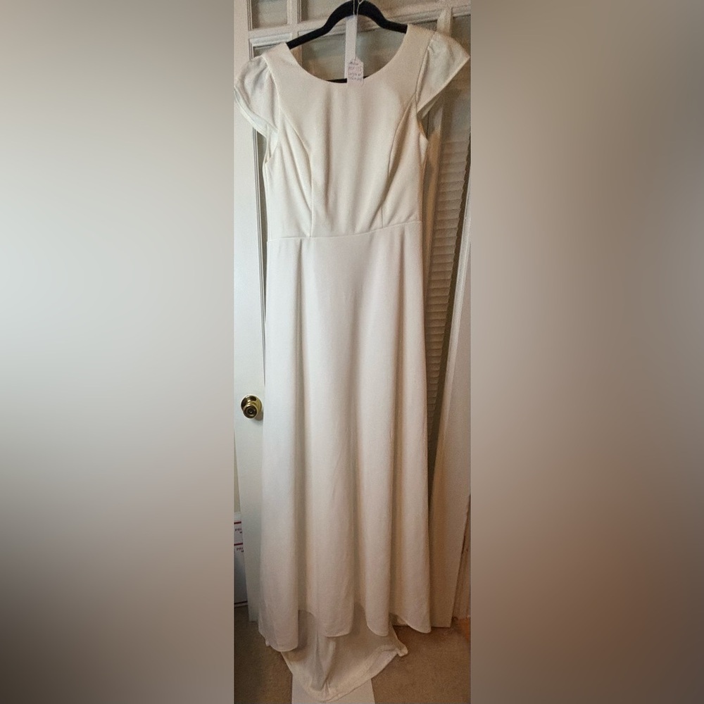 Lulus Ruffle Sleeve Dress With Train-Medium - Picture 13 of 16